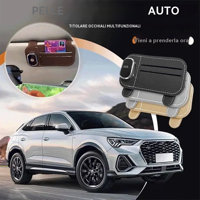 Portaocchiali multifunzionale in pelle per auto
