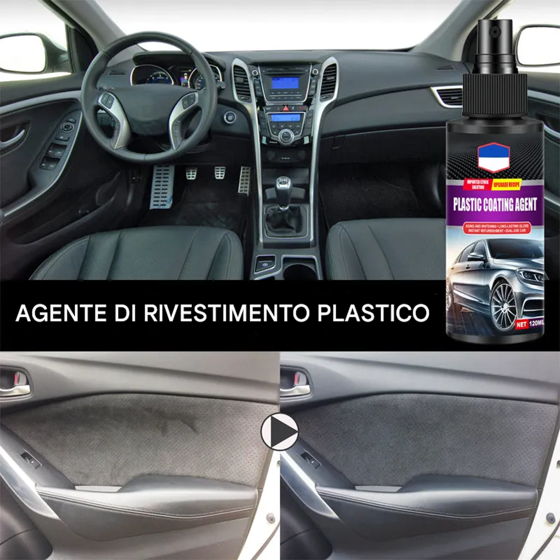 Agente di rivestimento per interni auto in pelle e plastica