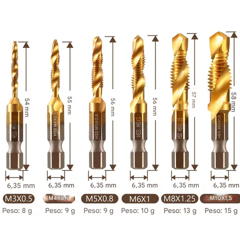 Juego de 6 brocas para roscar con rosca métrica