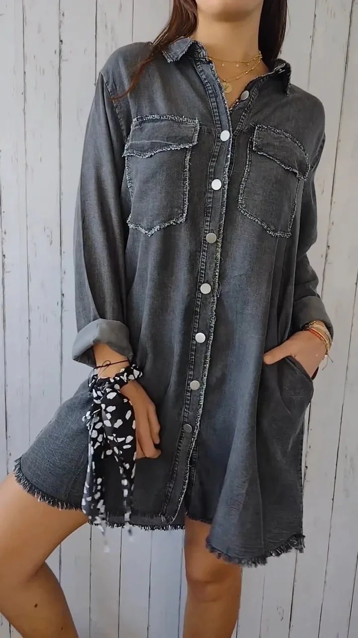Camicia comoda in denim con cappotto lungo