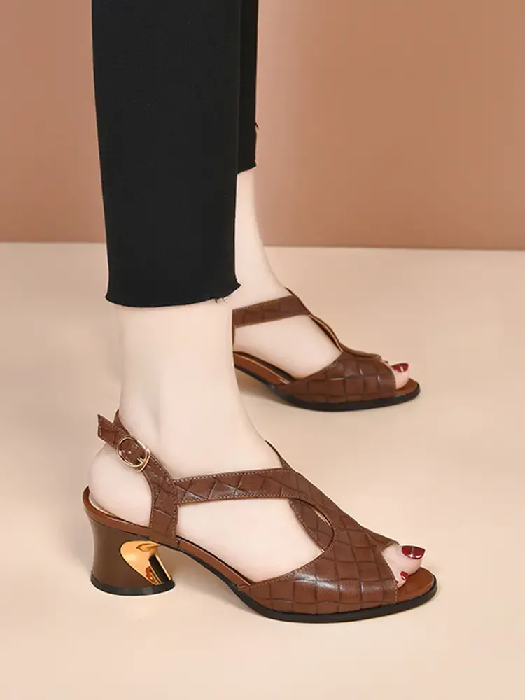 Acquista 1, prendi 1 gratis👠【35～40】Nuovi sandali retrò traspiranti con tacco spesso e bocca di pesce