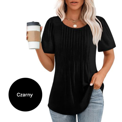 🔥👚Damska letnia koszulka z krótkim rękawem i okrągłym dekoltem plisowana