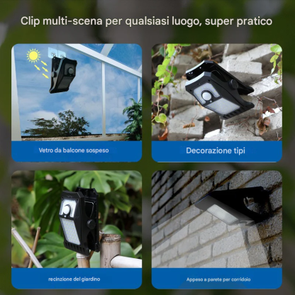 Luce solare da giardino Witimsel con morsetto, luce con sensore, luce per recinzione e balcone, luce da parete per giardino, illuminazione senza foratura