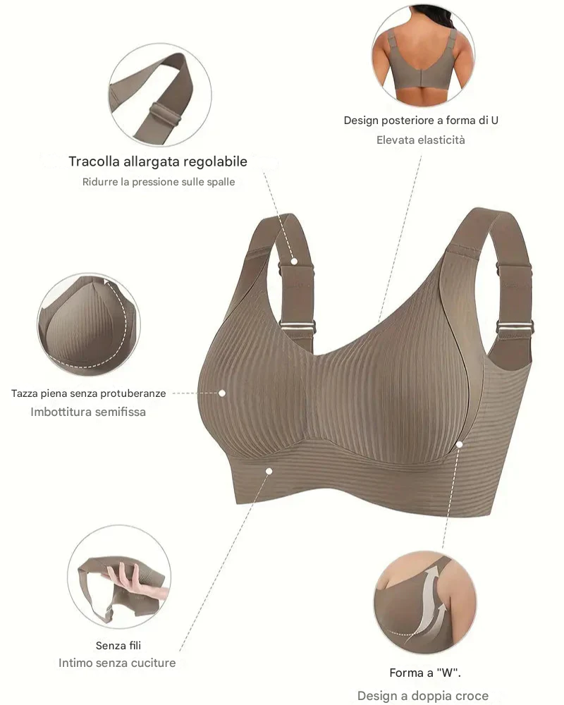 Reggiseno senza ferretto regolabile a quattro file in tinta unita da donna