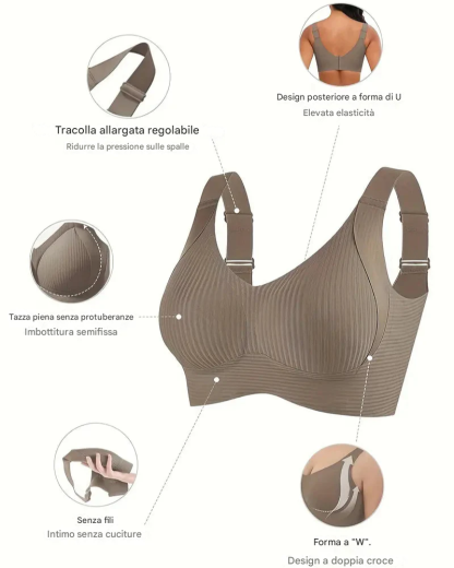 Reggiseno senza ferretto regolabile a quattro file in tinta unita da donna