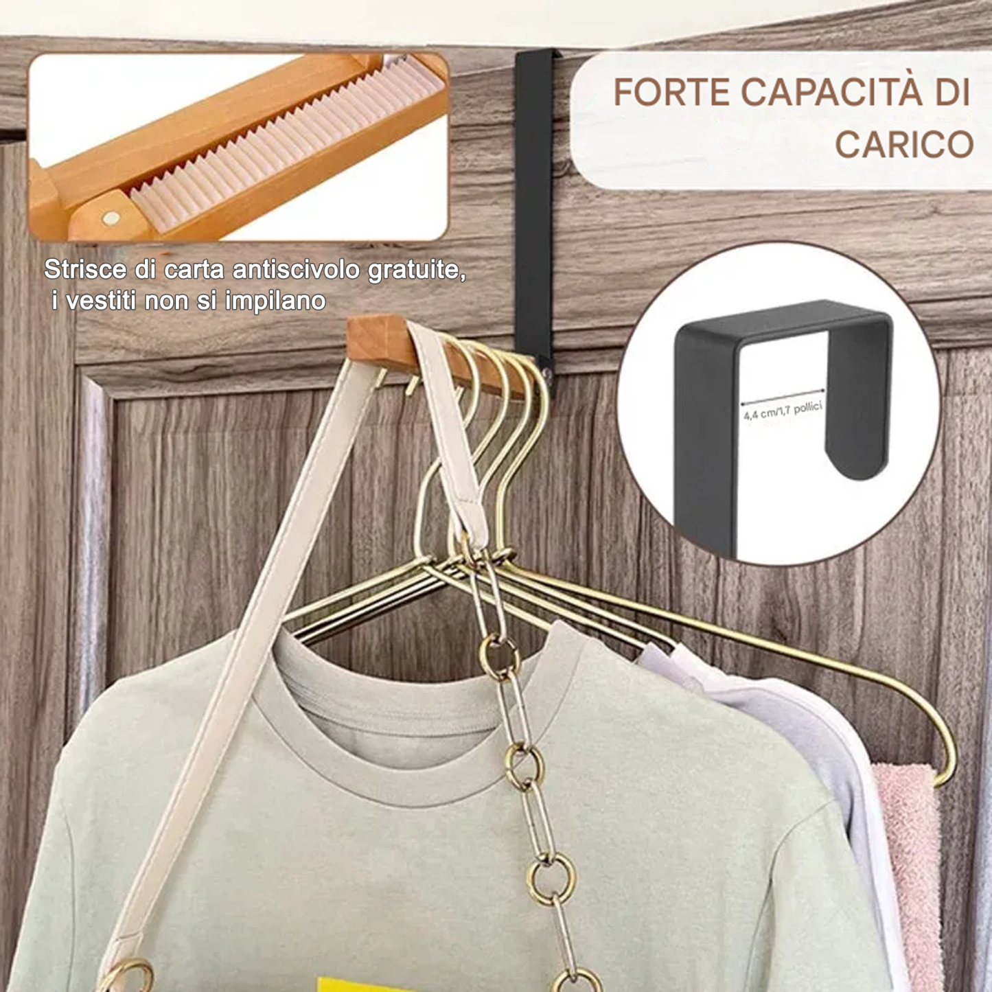 Ganci pieghevoli in legno sopra la porta