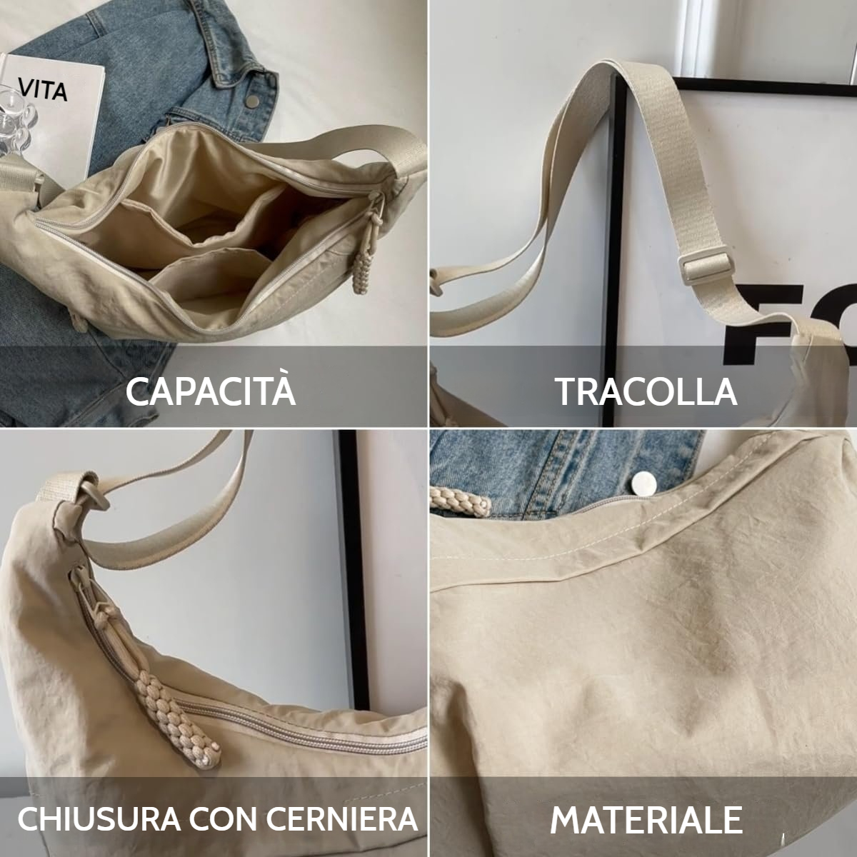 👜Ultimo giorno - 49% di sconto🔥Borsa a tracolla in nylon tinta unita alla moda