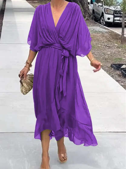 Elegante e raffinato abito in chiffon con scollo a V