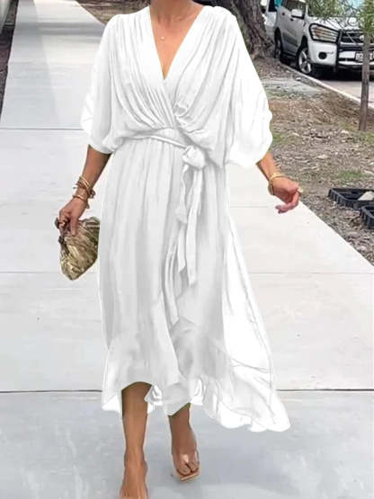 Elegante e raffinato abito in chiffon con scollo a V