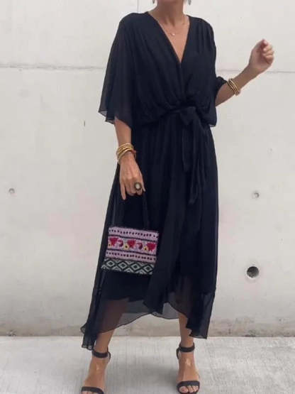 Elegante e raffinato abito in chiffon con scollo a V