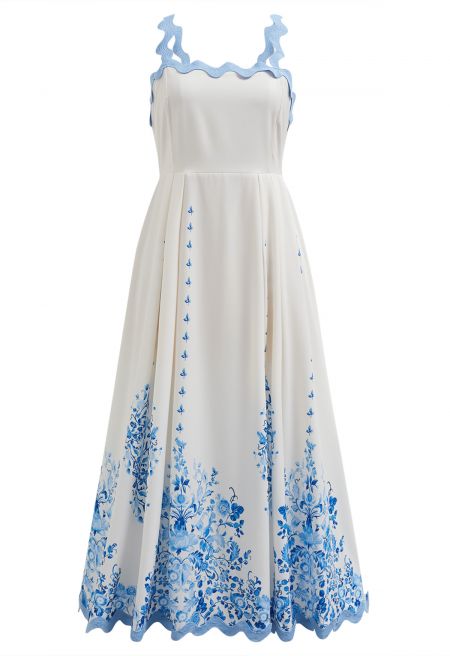 Abito Cami con fiocco con fiocco floreale ondulato azzurro cielo