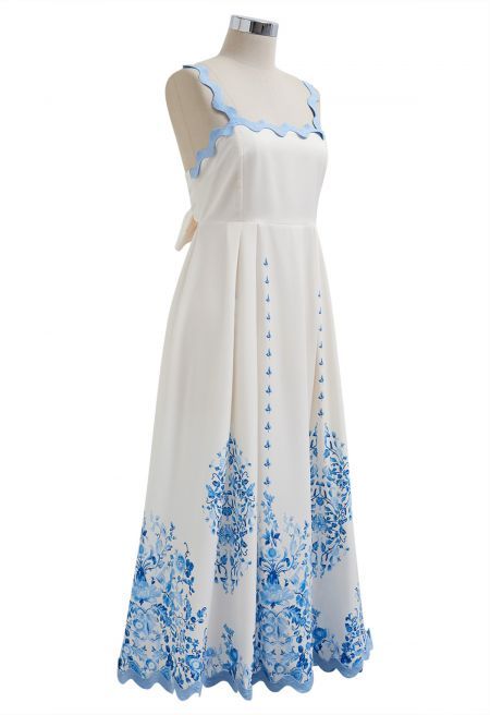 Abito Cami con fiocco con fiocco floreale ondulato azzurro cielo