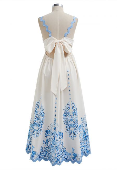 Abito Cami con fiocco con fiocco floreale ondulato azzurro cielo