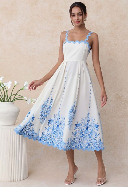 Abito Cami con fiocco con fiocco floreale ondulato azzurro cielo