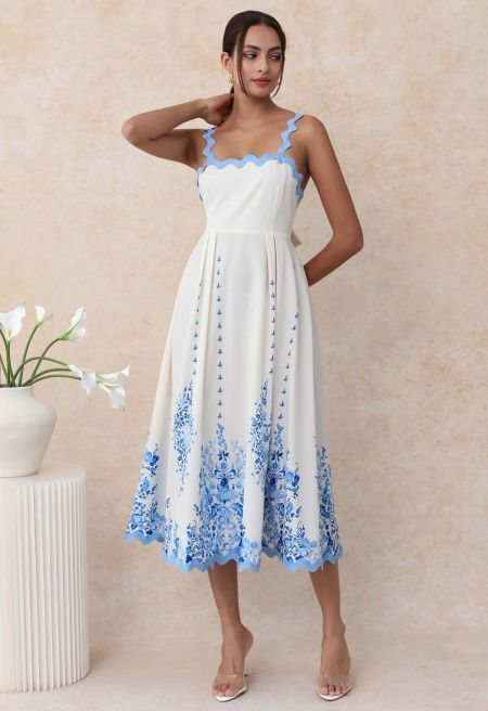 Abito Cami con fiocco con fiocco floreale ondulato azzurro cielo