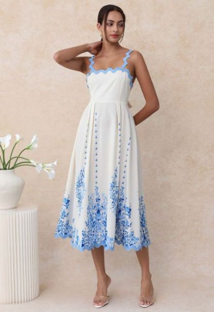 Abito Cami con fiocco con fiocco floreale ondulato azzurro cielo