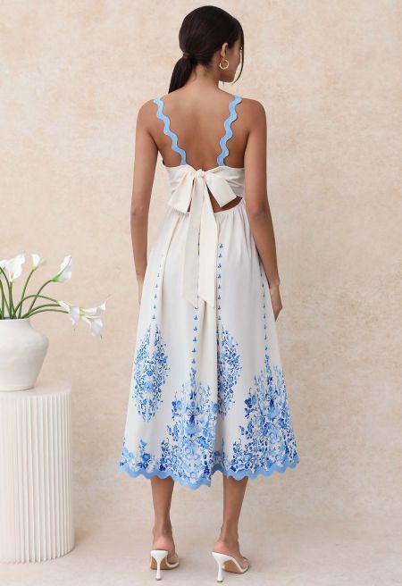 Abito Cami con fiocco con fiocco floreale ondulato azzurro cielo