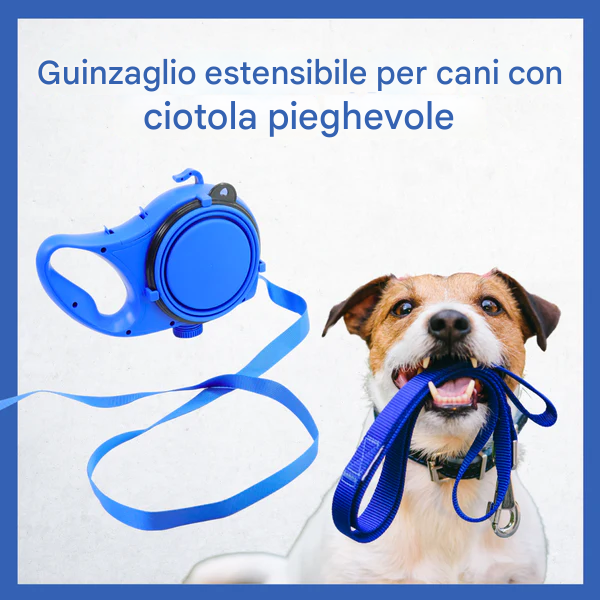 Guinzaglio estensibile per cani con ciotola pieghevole