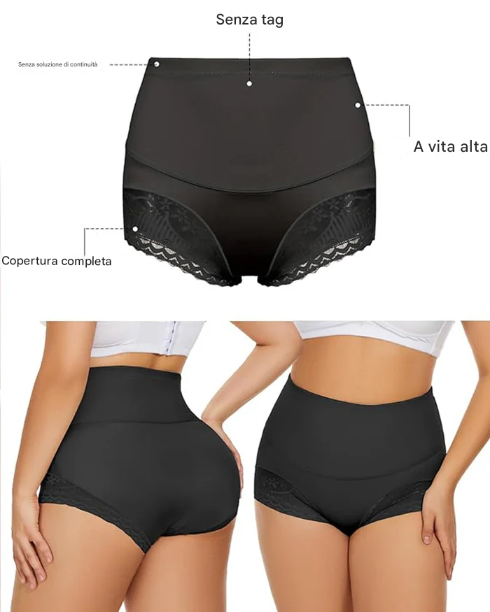 Mutandine modellanti senza cuciture a vita alta in pizzo sottile da donna