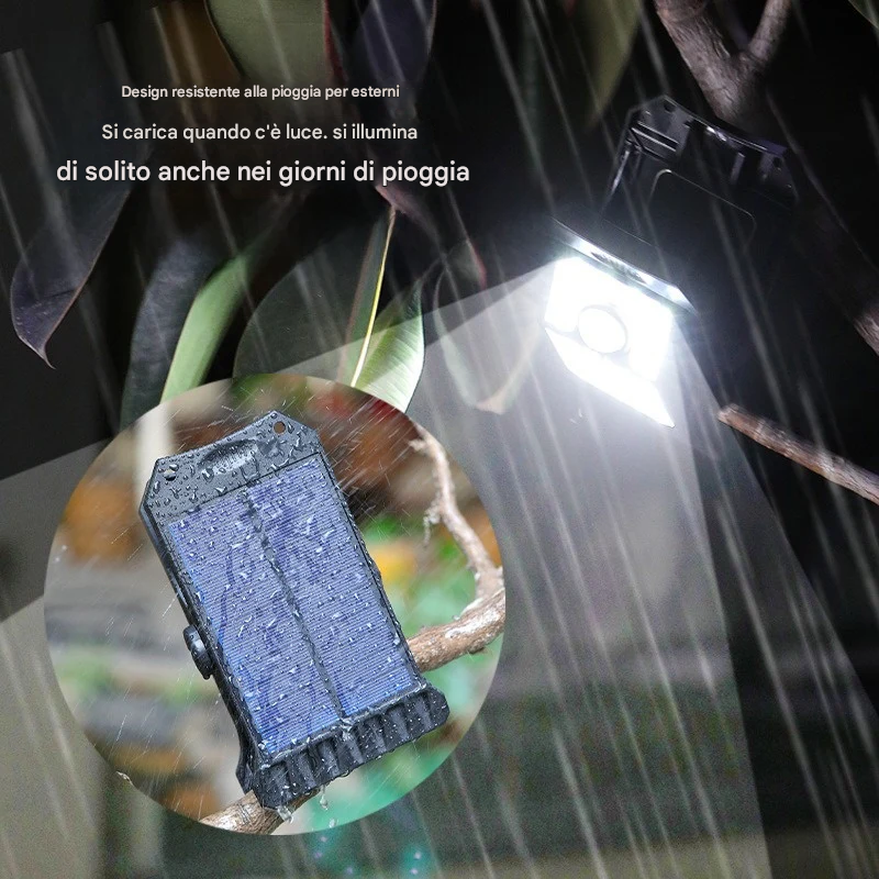 Luce solare da giardino Witimsel con morsetto, luce con sensore, luce per recinzione e balcone, luce da parete per giardino, illuminazione senza foratura