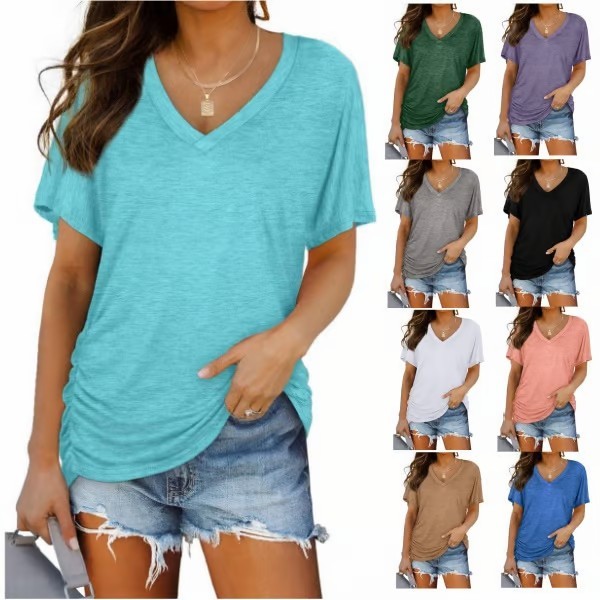 🔥Offerta speciale limitata 49% di sconto💥T-shirt da donna con scollo a V e arricciatura laterale Dolman