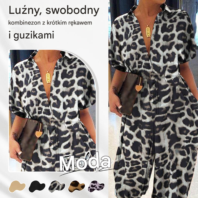 [𝗗𝗭𝗜𝗦𝗜𝗘𝗝𝗦𝗭𝗘 𝗣𝗥𝗢𝗠𝗢𝗖𝗝𝗘]💜✨Damski luźny kombinezon z krótkim rękawem zapinany na guziki