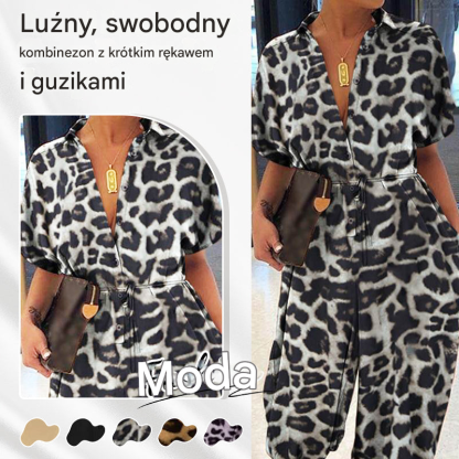 [𝗗𝗭𝗜𝗦𝗜𝗘𝗝𝗦𝗭𝗘 𝗣𝗥𝗢𝗠𝗢𝗖𝗝𝗘]💜✨Damski luźny kombinezon z krótkim rękawem zapinany na guziki