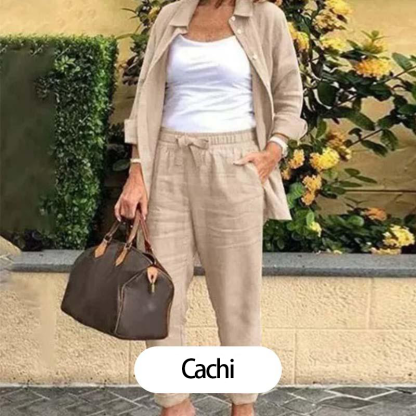 【M-4XL】🌿Camicetta in cotone e lino da donna e pantaloni a maniche lunghe