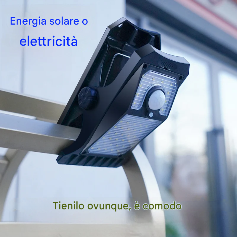 Luce solare da giardino Witimsel con morsetto, luce con sensore, luce per recinzione e balcone, luce da parete per giardino, illuminazione senza foratura