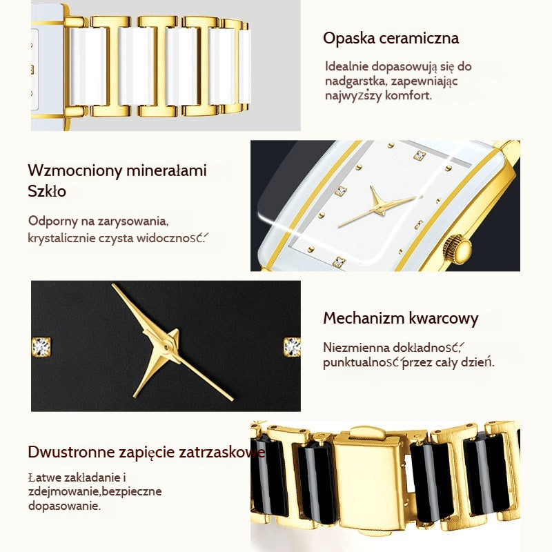 💞Modny ceramiczny kwadratowy zegarek kwarcowy⌚