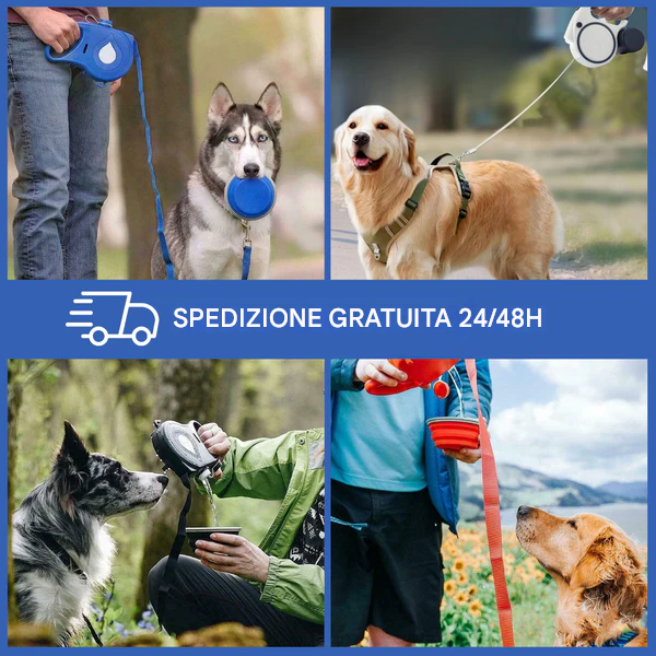 Guinzaglio estensibile per cani con ciotola pieghevole