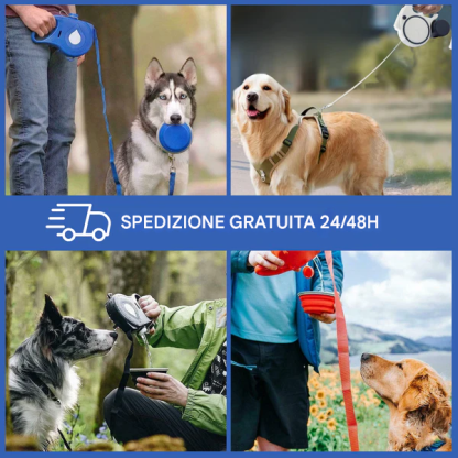 Guinzaglio estensibile per cani con ciotola pieghevole