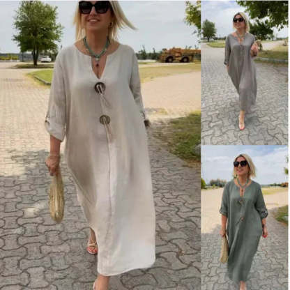 【M-4XL】👗Bawełniana i lniana sukienka z dekoltem V