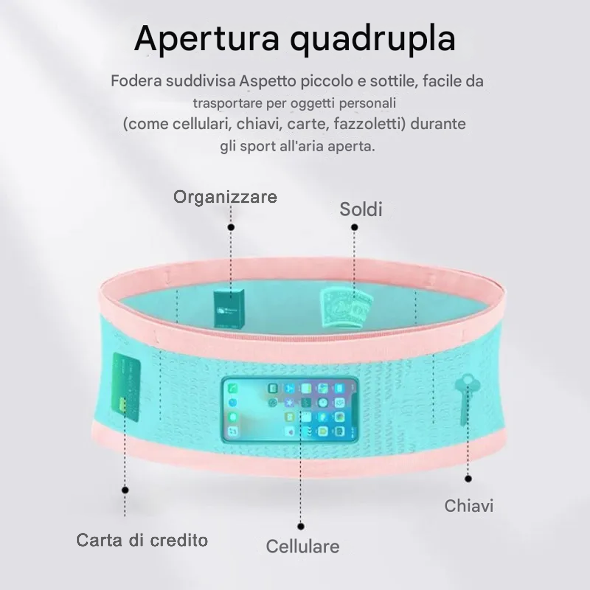 Marsupio multifunzionale in maglia traspirante nascosto