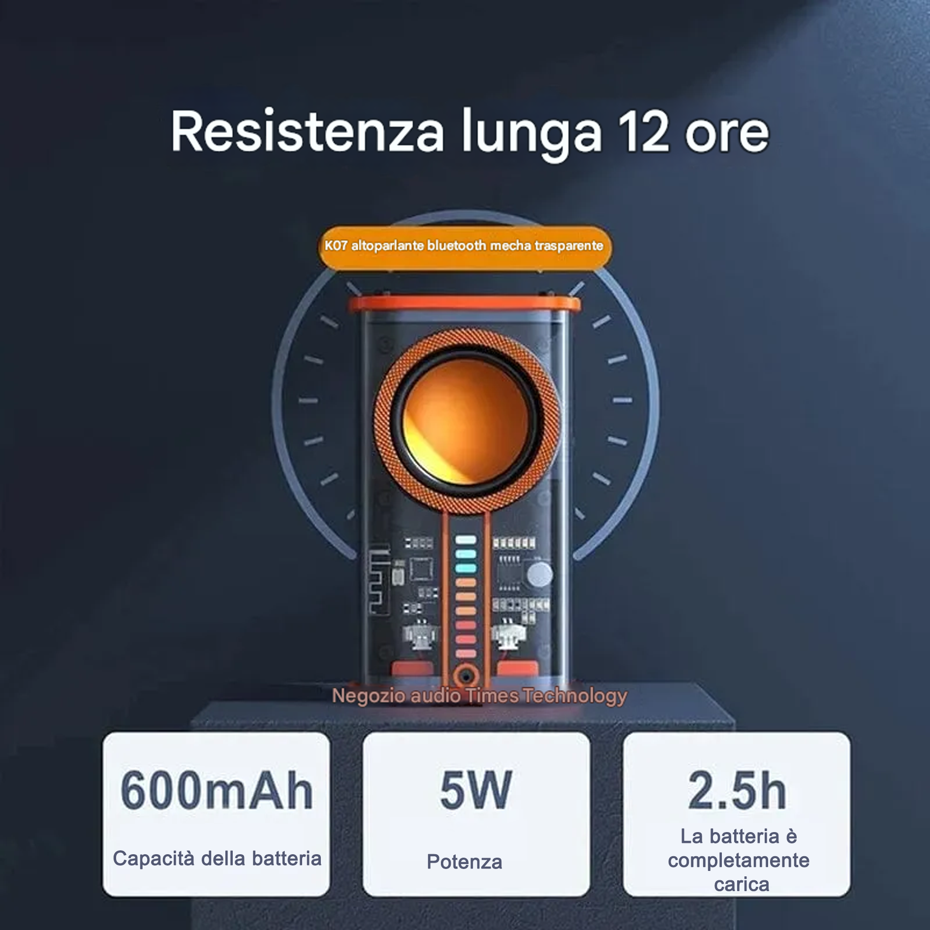 Altoparlante Bluetooth wireless Mecha trasparente