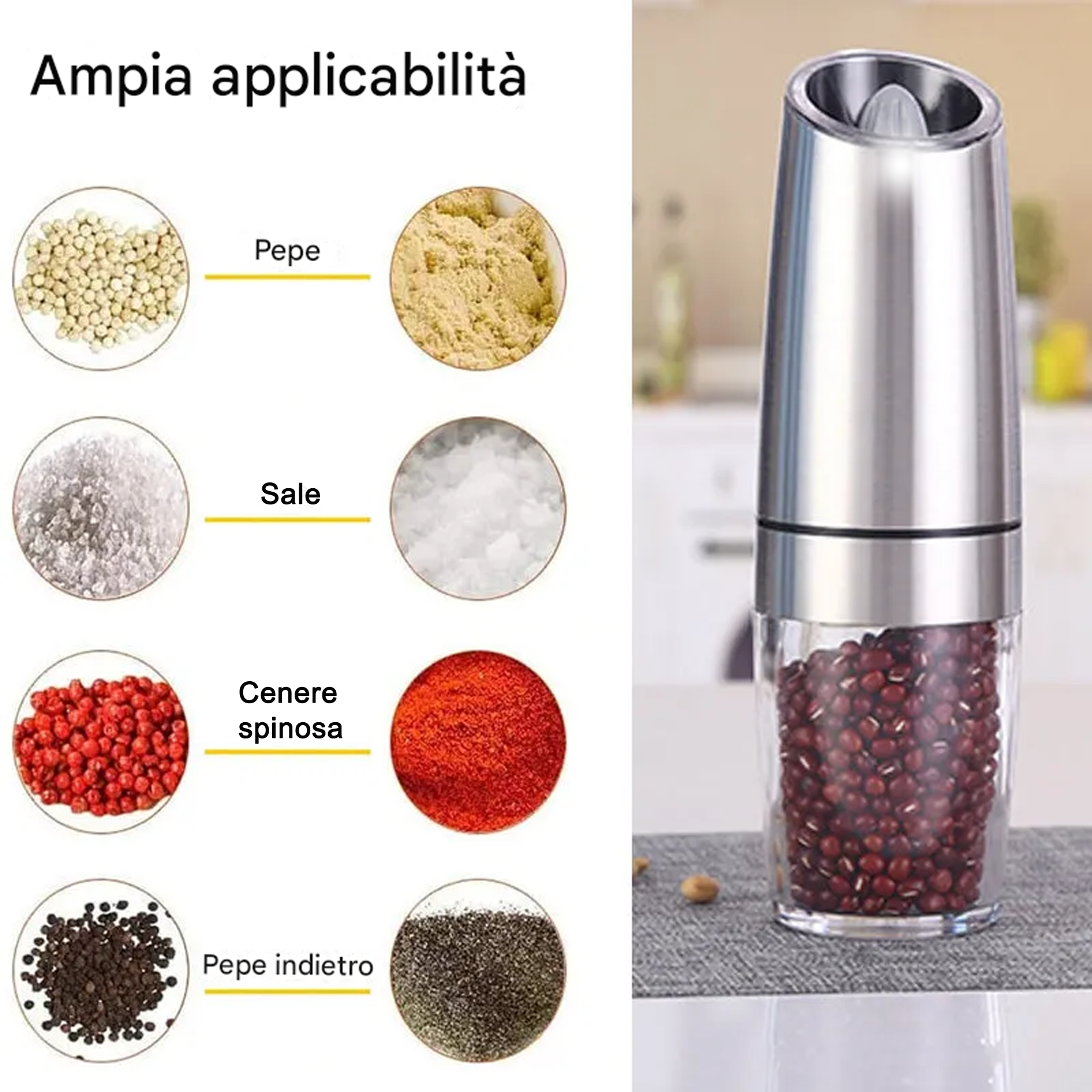Macinasale e pepe elettrico automatico a induzione gravitazionale