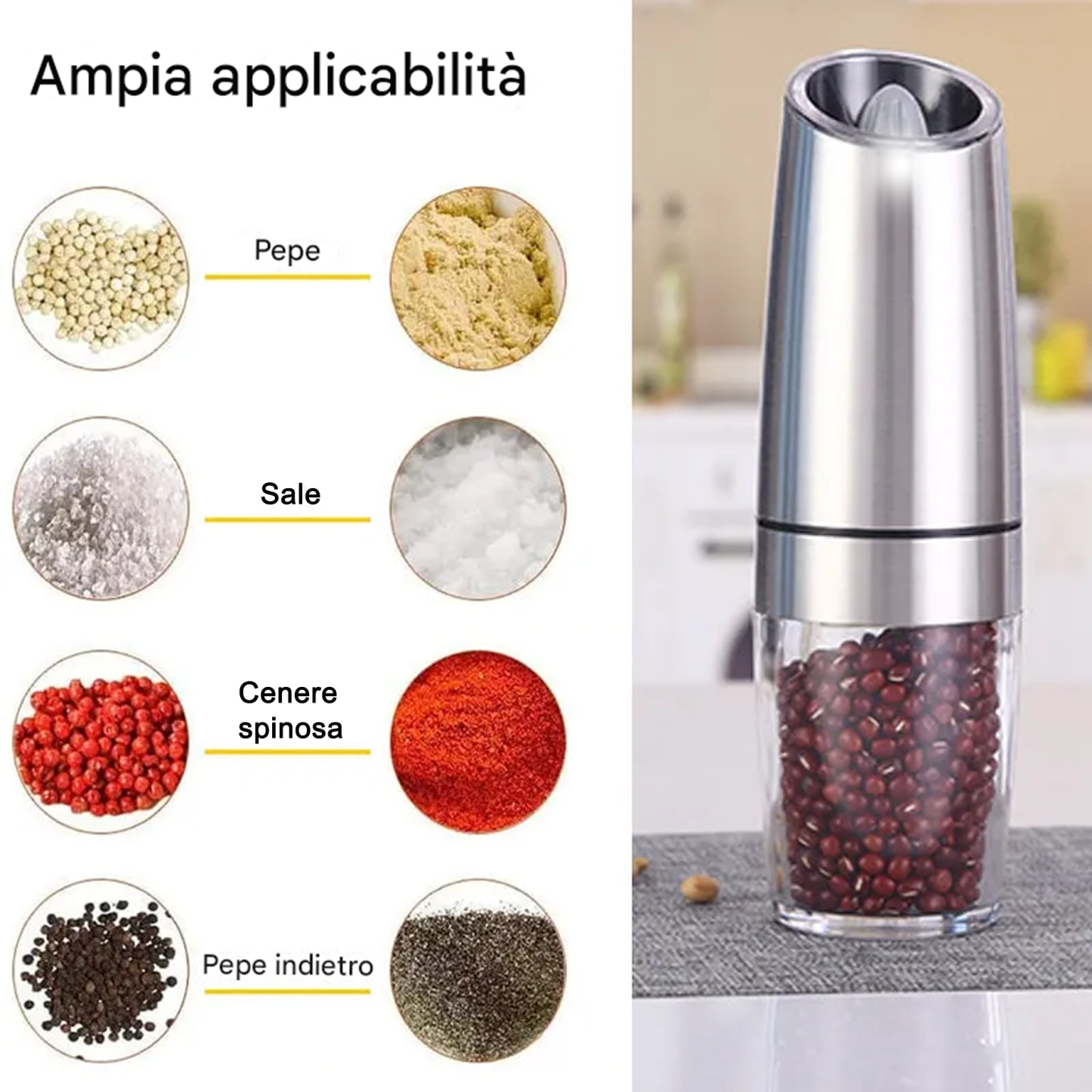 Macinasale e pepe elettrico automatico a induzione gravitazionale