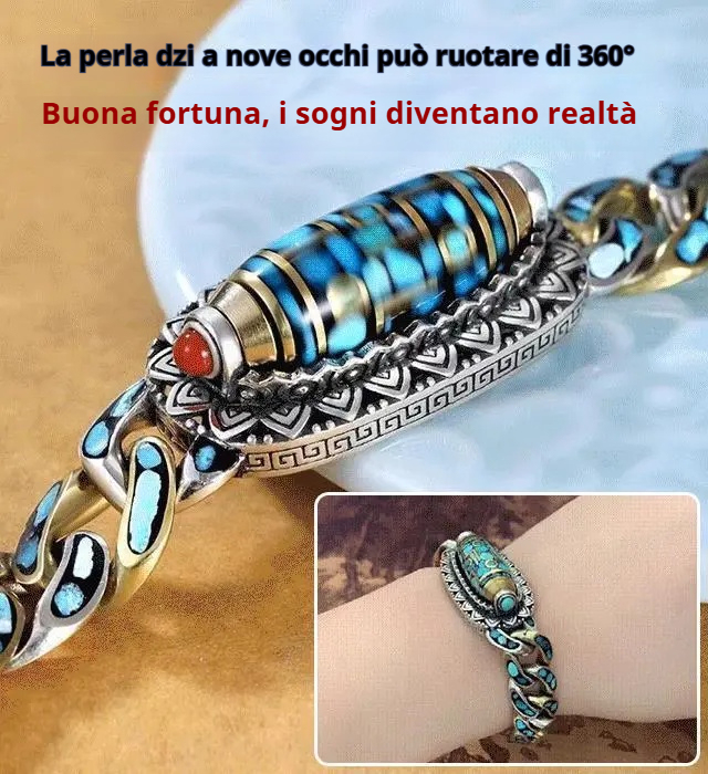 Bracciale turchese retrò a sei cifre in argento 925 con perline trasferibili Mantra