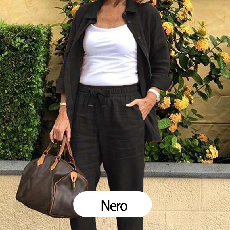 【M-4XL】🌿Camicetta in cotone e lino da donna e pantaloni a maniche lunghe