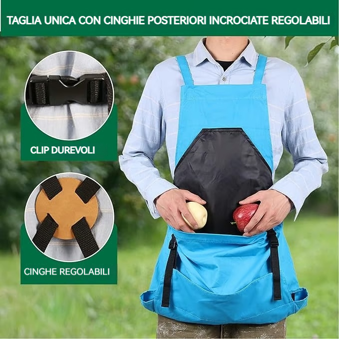 Grembiule da giardinaggio incrociato sulla schiena con profonde tasche a marsupio