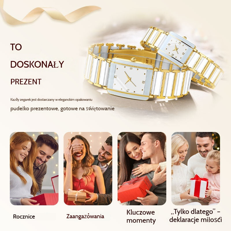 💞Modny ceramiczny kwadratowy zegarek kwarcowy⌚