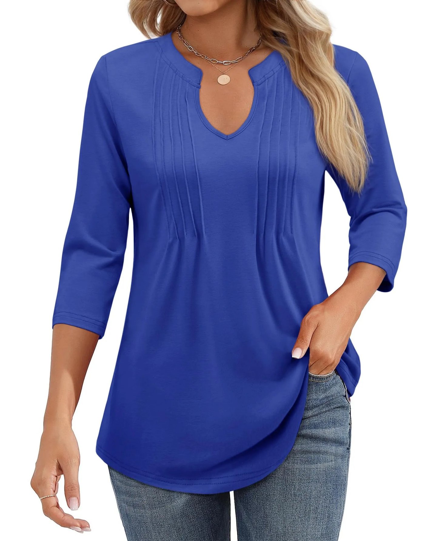 526✨WOMENS CASUAL 3/4 SLEEVE PLEATED TUNIC BLOUSE(🎁⏰Final Day: BUY 2 GET 1 FREE)
