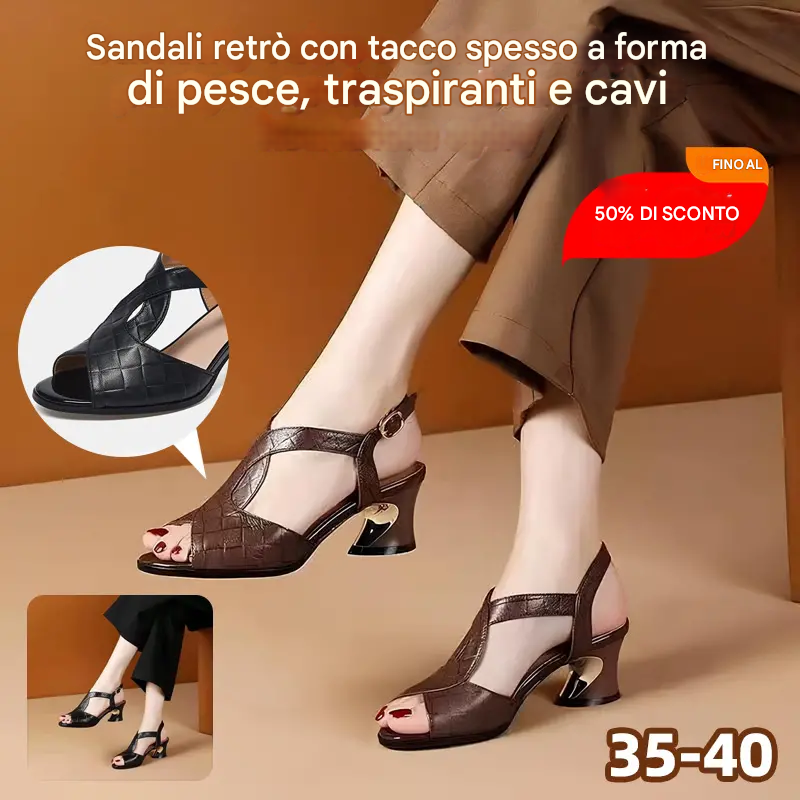 Acquista 1, prendi 1 gratis👠【35～40】Nuovi sandali retrò traspiranti con tacco spesso e bocca di pesce