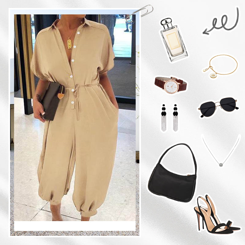 [𝗗𝗭𝗜𝗦𝗜𝗘𝗝𝗦𝗭𝗘 𝗣𝗥𝗢𝗠𝗢𝗖𝗝𝗘]💜✨Damski luźny kombinezon z krótkim rękawem zapinany na guziki