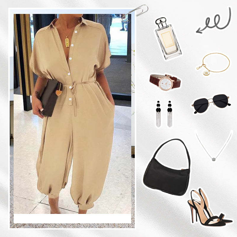 [𝗗𝗭𝗜𝗦𝗜𝗘𝗝𝗦𝗭𝗘 𝗣𝗥𝗢𝗠𝗢𝗖𝗝𝗘]💜✨Damski luźny kombinezon z krótkim rękawem zapinany na guziki