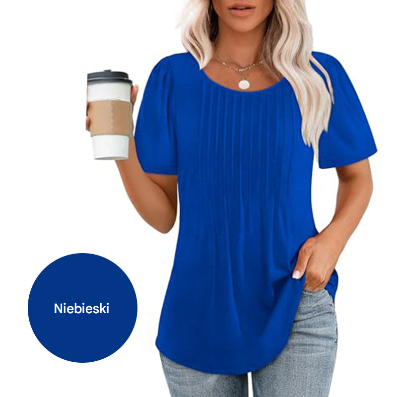 🔥👚Damska letnia koszulka z krótkim rękawem i okrągłym dekoltem plisowana
