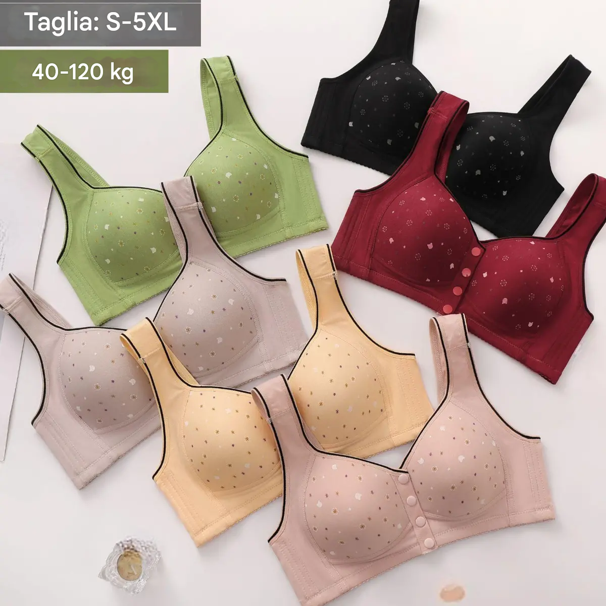 😍【Confezione da 5 pezzi】Reggiseno senza ferretto da donna con bottoni frontali【40-120 kg】❤️Comodo cotone naturale antibatterico