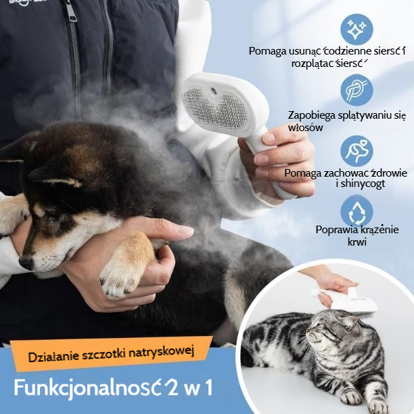 Akumulatorowa szczotka parowa łatwo usuwająca wypadającą sierść | GROOMSY