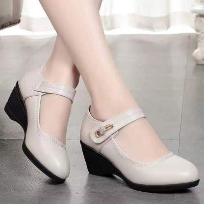 【35-41】Scarpe da mamma in morbida pelle con suola morbida e tacco a zeppa antiscivolo