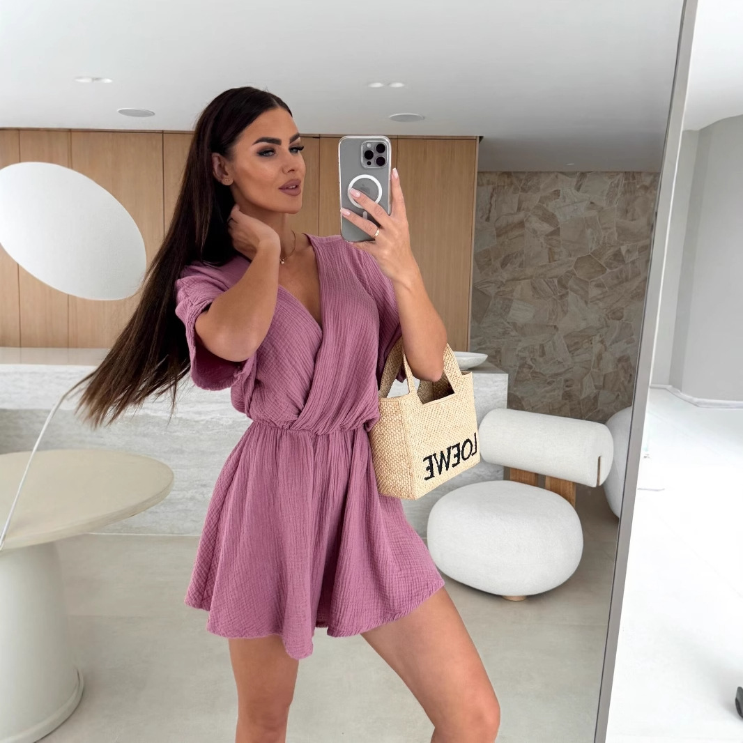 Body damskie z szortami z dekoltem w szpic